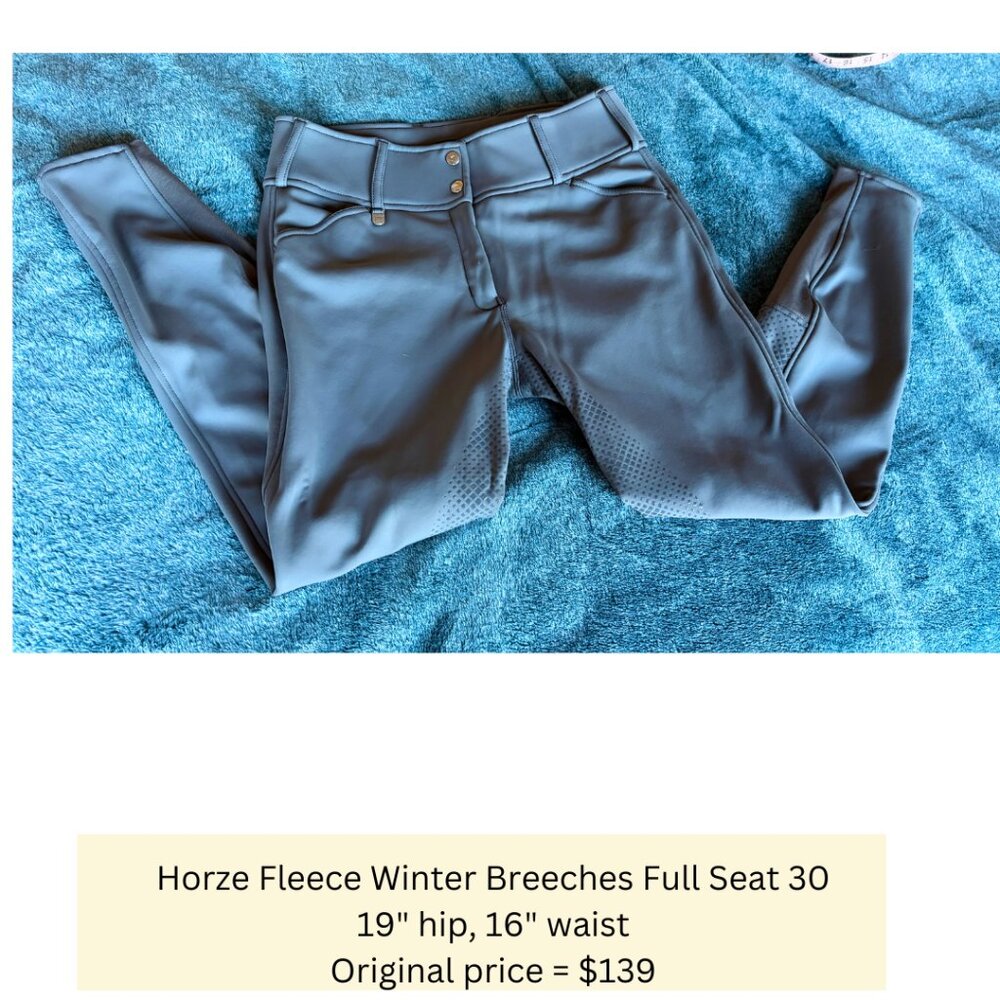 Horze Thermal Fleece High Rise Full Seat Breeches Size 30